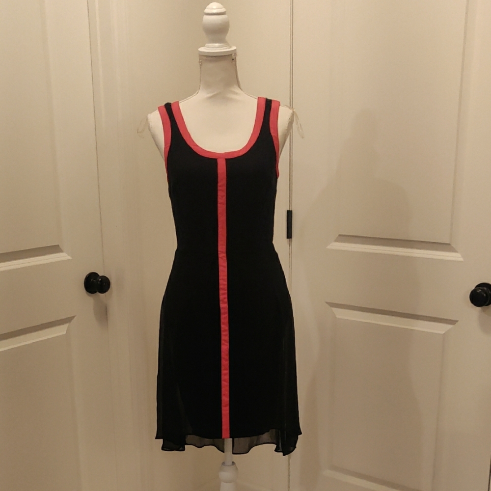 Nicole Hiller Womens Asymmetrical Mini Tank Dress Black and PinkSleeveless Dress